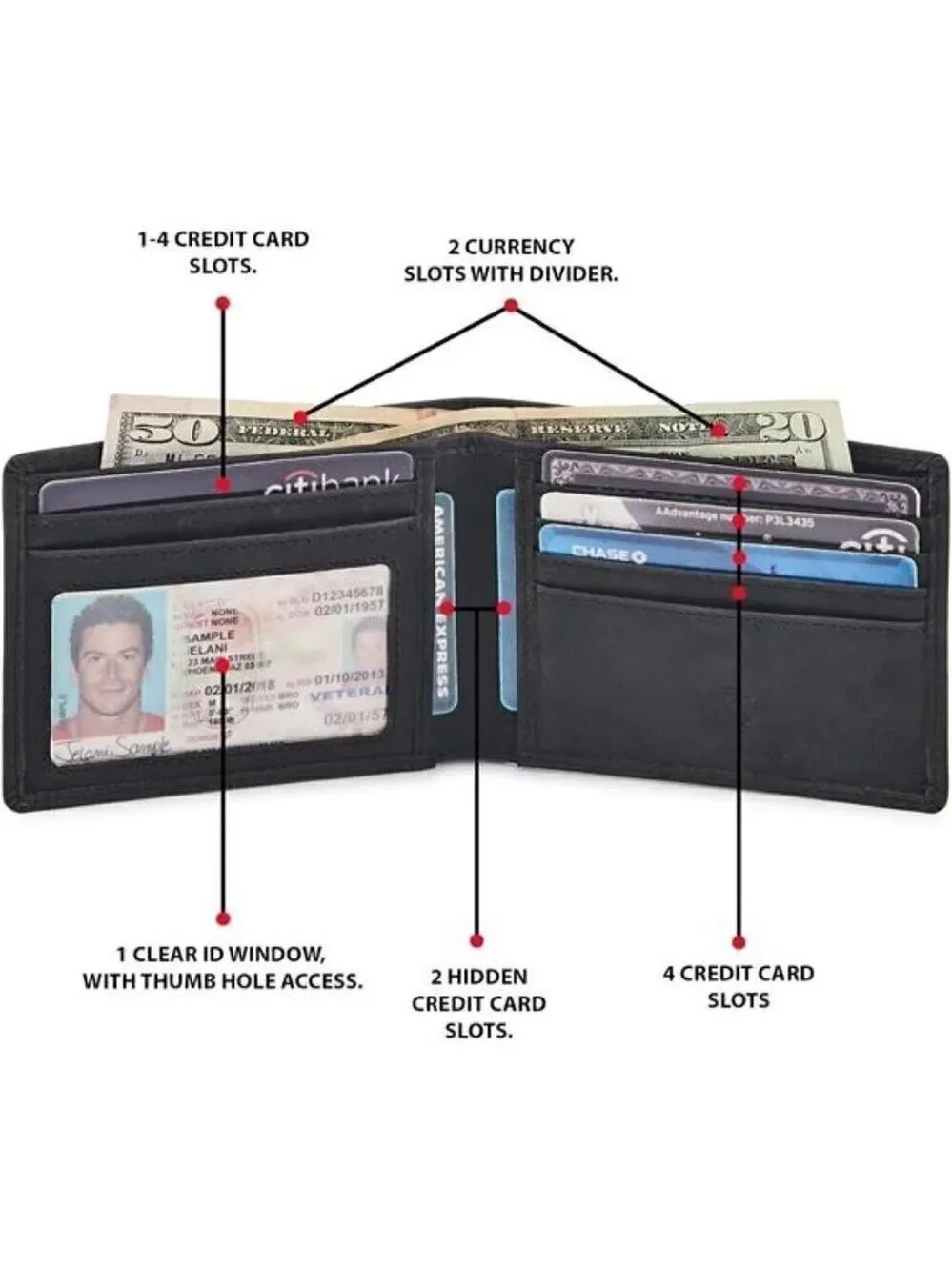 Genuine Leather Mens Bi fold Wallet RFID Blocking Slim Pocket Thin ID BLACK NEW